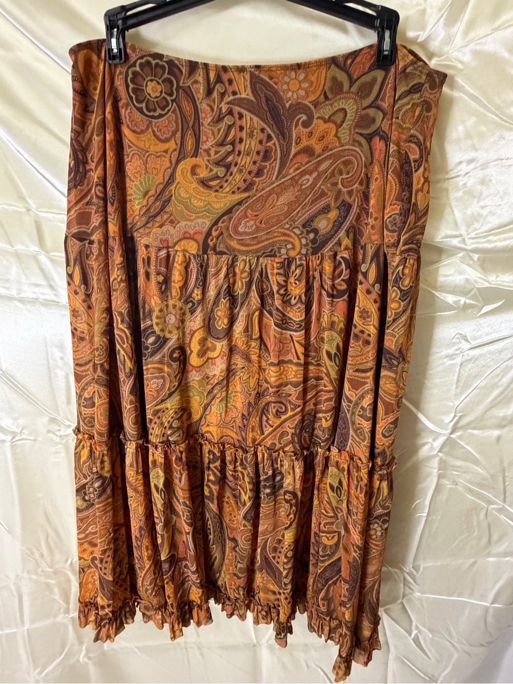Weston Wear Paisley Tiered Ruffle Midi Skirt Brown Boho Y2K Whimsigoth